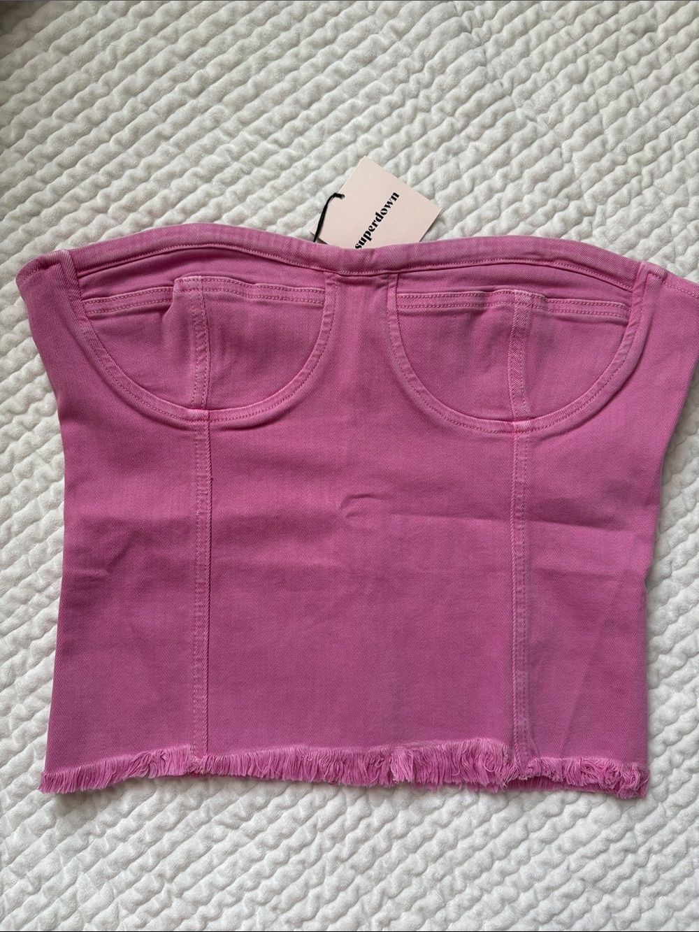 Desa Crop Bustier Top in Pink Denim by superdown